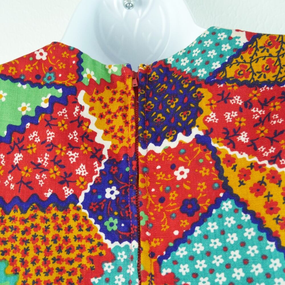 Vintage 70s Pinafore Maxi Dress Apron Patchwork XS S Cottagecore Prairie Ruffle - Picture 8 of 8